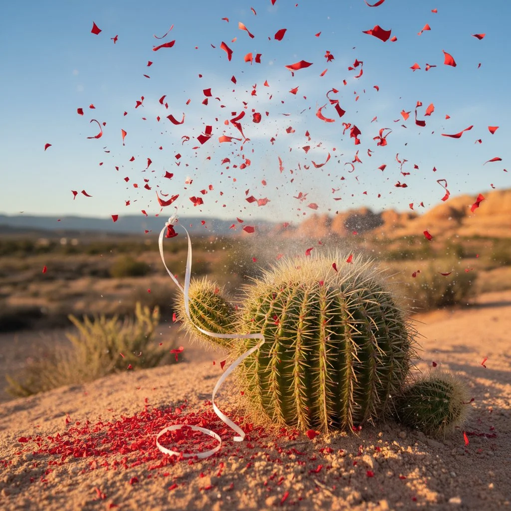 Balloon popped on cactus - Gemini result